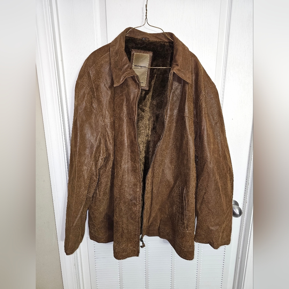 Robert Phillipe New York Brown Leather Jacket Vintage Full Zip Faux Fur Mens 2X